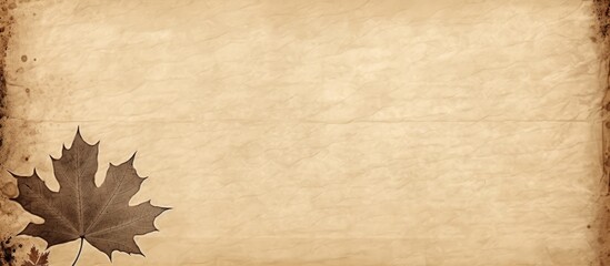 Poster - A textured vintage paper featuring a detailed maple leaf with a blank space for adding text or images. with copy space image. Place for adding text or design