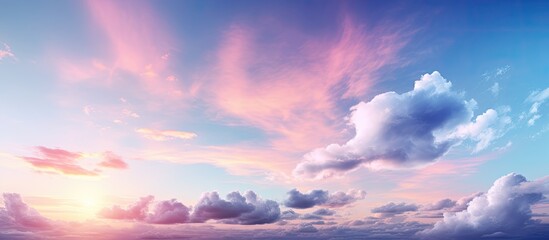 Poster - Scenic sky at sunset, adorned with wispy cirrus clouds and sunlight, perfect for replacing background with copy space image.