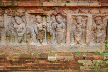 Hoi An, Vietnam - 6 Feb, 2024: Stone carvings at the ancient My Son Hindu temple, Champa kingdom, Vietnam