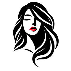 Wall Mural - Portrait of a woman with long hair  vector logo silhouette 