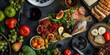 © StockUp - A diverse charcuterie board filled with fruits, cheeses, cured meats, bread, and wine, creating a sumptuous spread for sharing.