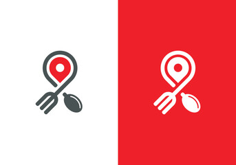 Wall Mural - restaurant map logo design template, location point and restaurant route icon vector illustration. eating place with location dots in logo with spoon and fork