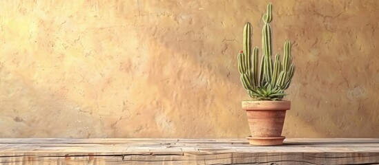 Fototapete - Cactus on the table, cactus on Vintage Wood Background T pastel background. with copy space image. Place for adding text or design