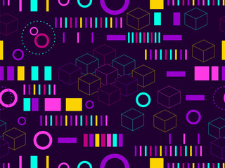 Wall Mural - Cyberpunk seamless pattern in 80s and 90s retro futurism style. Signal error, pixel mosaic. Futuristic background for prints, wallpapers, covers, wrappers, banners and posters. Vector illustration