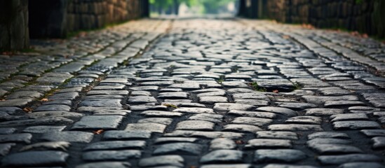Aufkleber - Detailed view of an old European cobblestone path with copy space image.