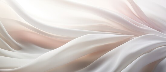 Poster - Close-up of a light, flowing fabric creating a soft and elegant background with ample copy space image on a white or light ivory backdrop.
