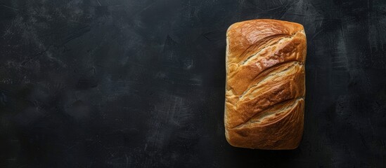 Poster - A loaf of fresh bread with copy space image on a black backdrop.
