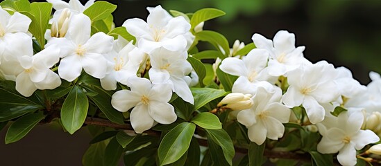 Leinwandbilder - Outdoors, a close-up of a stunning white jasmine shrub with copy space image available.
