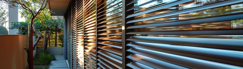 Modern metal fence with shutters blinds