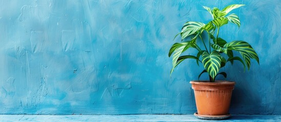 Poster - Plant displayed in front of a blue wall, providing a background for a copy space image.