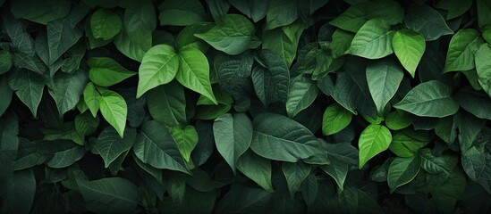 Wall Mural - Texture of a background featuring green leaves with empty space for more elements in the image. with copy space image. Place for adding text or design