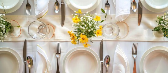 Aufkleber - Dining table setting with buttercup flowers. with copy space image. Place for adding text or design