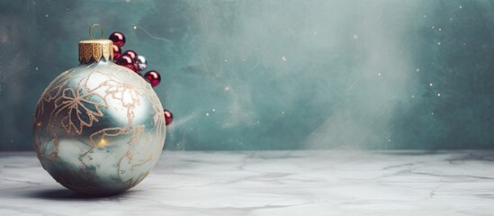 Poster - Vintage Christmas tree ornament displayed on a marble backdrop with copy space image.