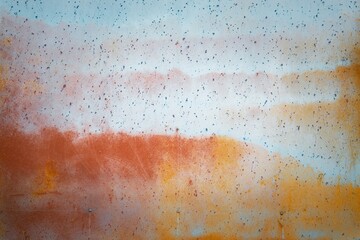 Wall Mural - A painting with a blue background and orange and brown splatters