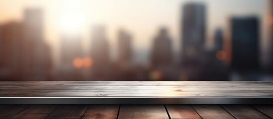 Poster - Steel Platform creates an empty desk with a blurred background ideal for showcasing products in a copy space image.