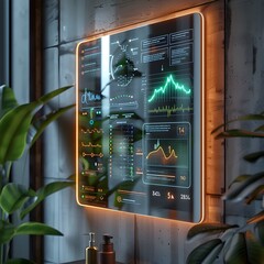 Poster - smart mirror displaying health metrics and workout routines digital health concept