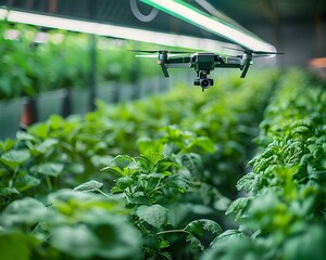 Poster - vertical farm with drone monitoring for enhanced efficiency and productivity futuristic vertical far