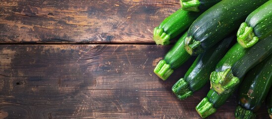 Poster - top view of freshly harvested organic zucchini, ideal for cooking, with a clear space for text or im