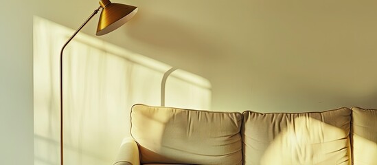 Poster - A gold floor lamp over a couch. with copy space image. Place for adding text or design