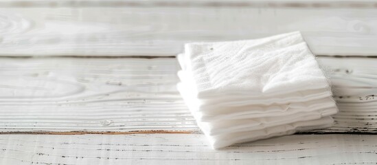 Aufkleber - A stack of cotton pads placed on a white wooden surface, providing copy space for adding text to the image.