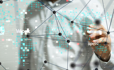 Poster - Neural network 3D illustration. Big data and cybersecurity