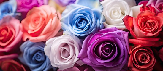 Poster - Vibrant artificial flowers ideal for a greeting card background with copy space image for Valentine's Day, Mother's Day, or wedding.