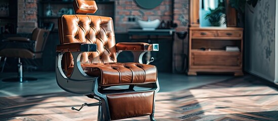 Poster - Barber shop chair. Barbershop armchair, modern hairdresser and hair salon, barber shop for men. Stylish vintage barber chair. Copy space image. Place for adding text or design