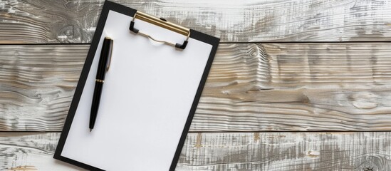 Poster - Clipboard with white paper beside black pen, providing copy space image.