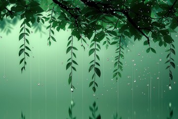 Wall Mural -  Minimalist wallpaper, minimalistic jungle canopy, serene and lush atmosphere, natural style, simple, light background,