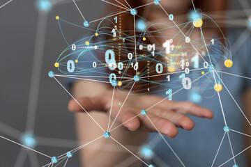Poster - Global network. Blockchain. 3D illustration. Neural networks and artificial intelligence. Abstract  3d