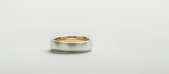 Poster - A plain silver and gold wedding band for men displayed on a white studio background with copy space image.
