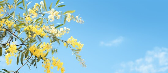 Aufkleber - A panoramic banner with Acacia branches against a blue sky, allowing for copy space image.