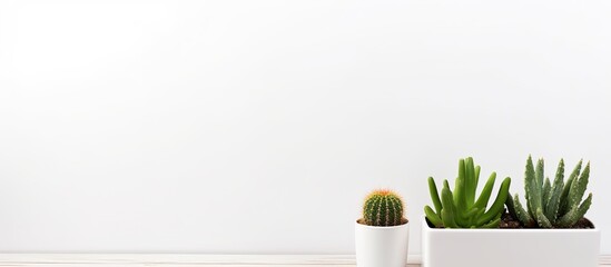 Poster - Cactus in a pot as a frame decoration on white backdrop with copy space image available.