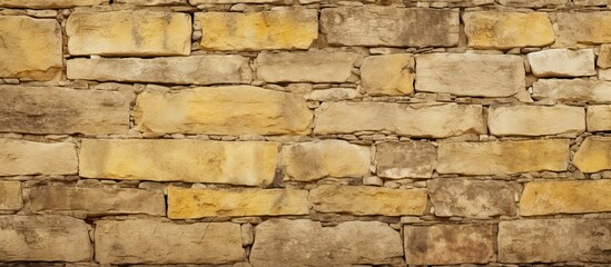 Poster - A heritage stone wall from the medieval era with a weathered yellow hue provides a vintage backdrop for a copy space image.