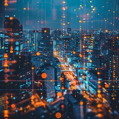 Poster - Glowing Cityscape of a Futuristic Smart City with Real Time Data Visualization