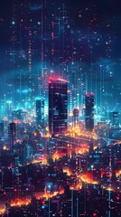 Wall Mural - Smart City Energy Management System Monitoring and Optimizing Power Usage in Futuristic Cityscape