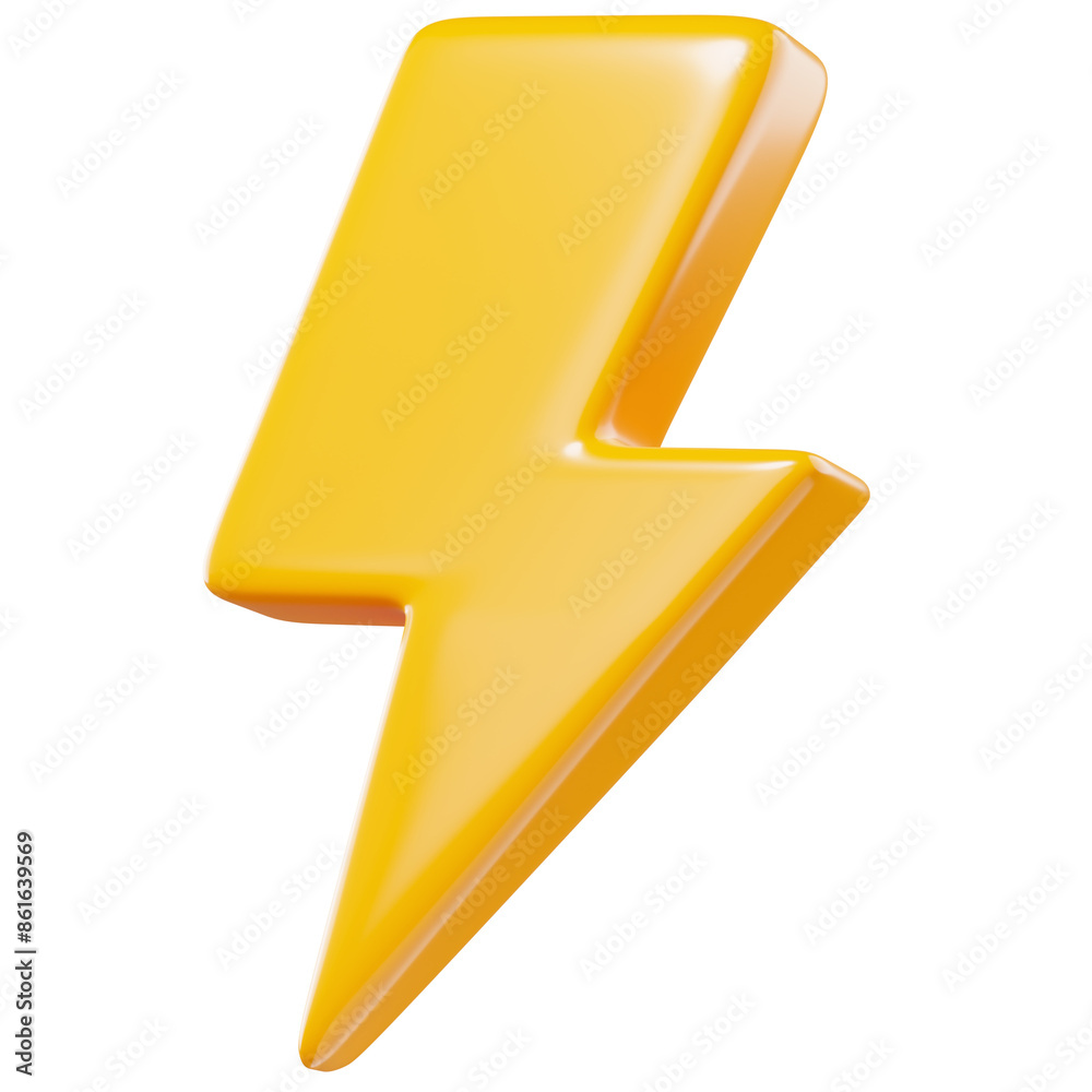 Yellow 3D Lightning Flash Bolt Icon Isolated on Transparent Background ...