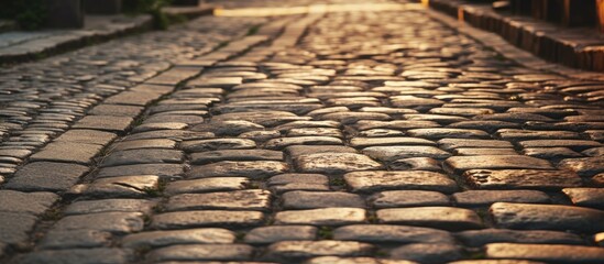 Aufkleber - Detailed view of an old European cobblestone path with copy space image.