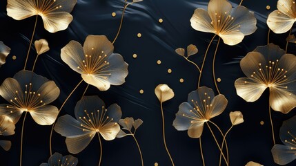 Wall Mural - A pattern of gold foil flowers 
