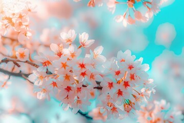 Wall Mural - Close-up shot of a bouquet of colorful flowers growing on the branches of a tree