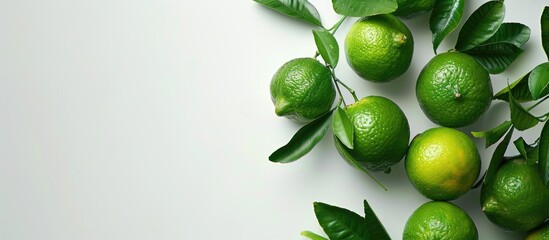 Poster - Green unripe fruit on a white background with copy space image showing green tangerines.