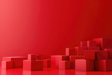 Poster - A group of red cubes sitting on a red surface, providing a pop of color