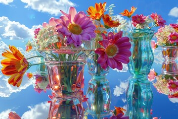 Wall Mural - A collection of vases filled with vibrant flowers