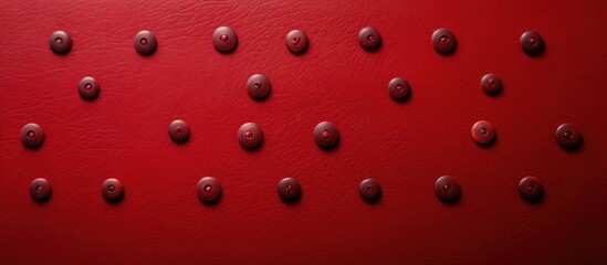 Canvas Print - Vibrant thumbtacks arranged on a textured red leather surface with space for images, featuring a subtle vignette effect. with copy space image. Place for adding text or design