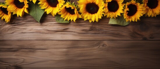 Aufkleber - Sunflowers as decoration on a wooden backdrop with copy space image available.