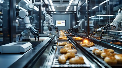 Wall Mural - Automated Bakery Production Line with Robotic Arms