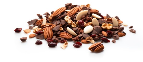 Aufkleber - Chocolate granola cereal with nuts set against a white background, providing ample copy space image.