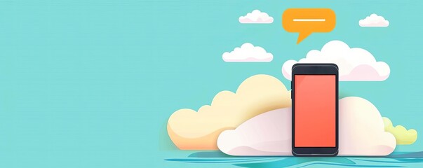 Mobile marketing flat design side view cloud communication theme water color colored pastel