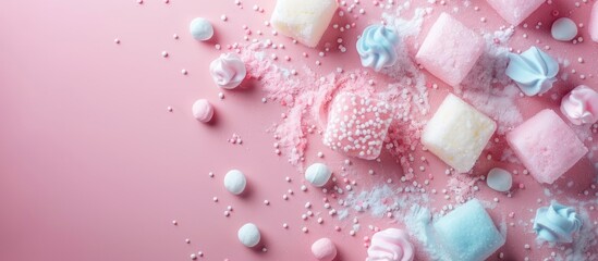 Poster - Sugar for the engagement .Decorative sweets for engagement . pastel background. with copy space image. Place for adding text or design