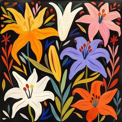 Sticker - Colorful Lily Flowers Art